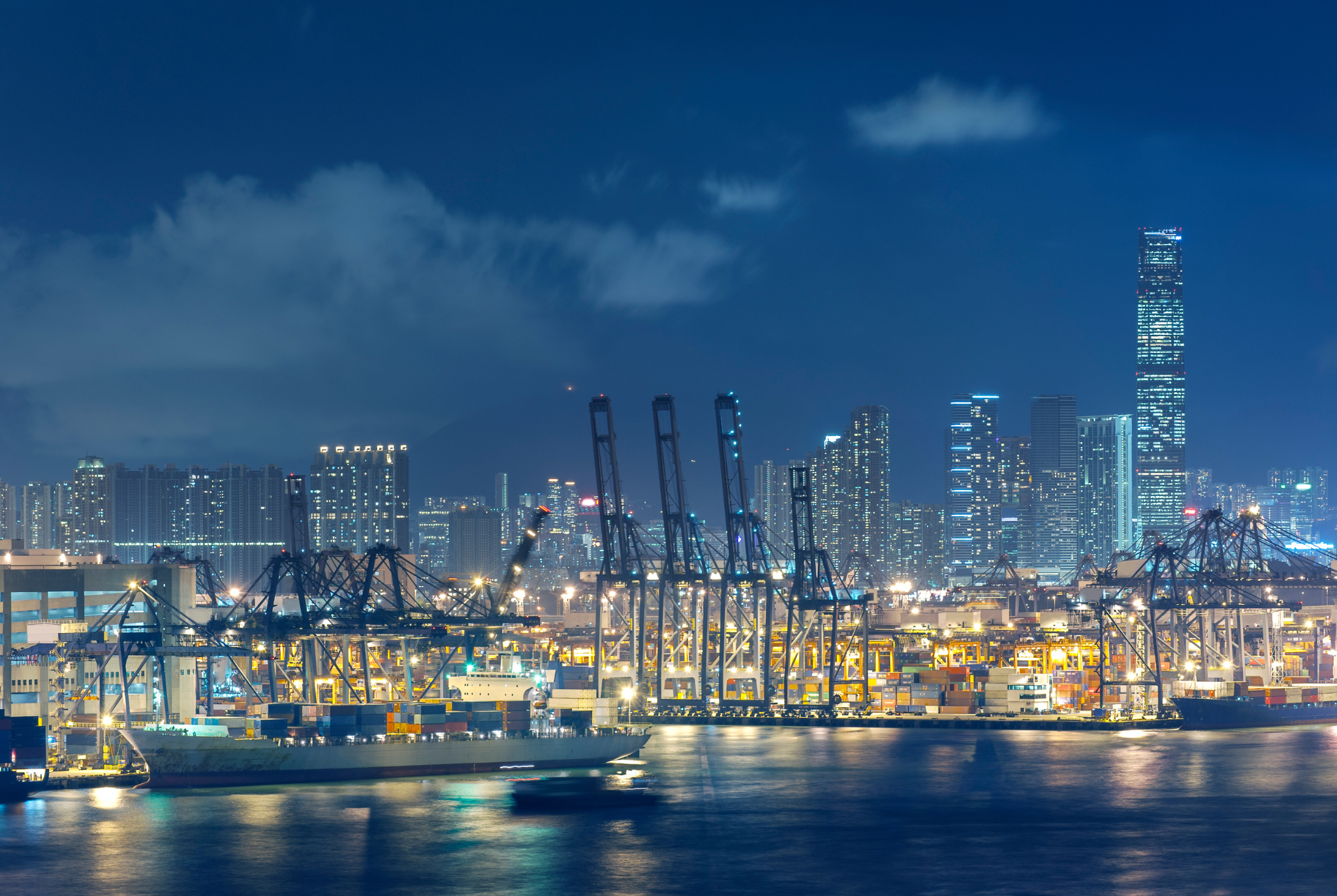 Port and shipping yard with Co2 emissions being monitored. 