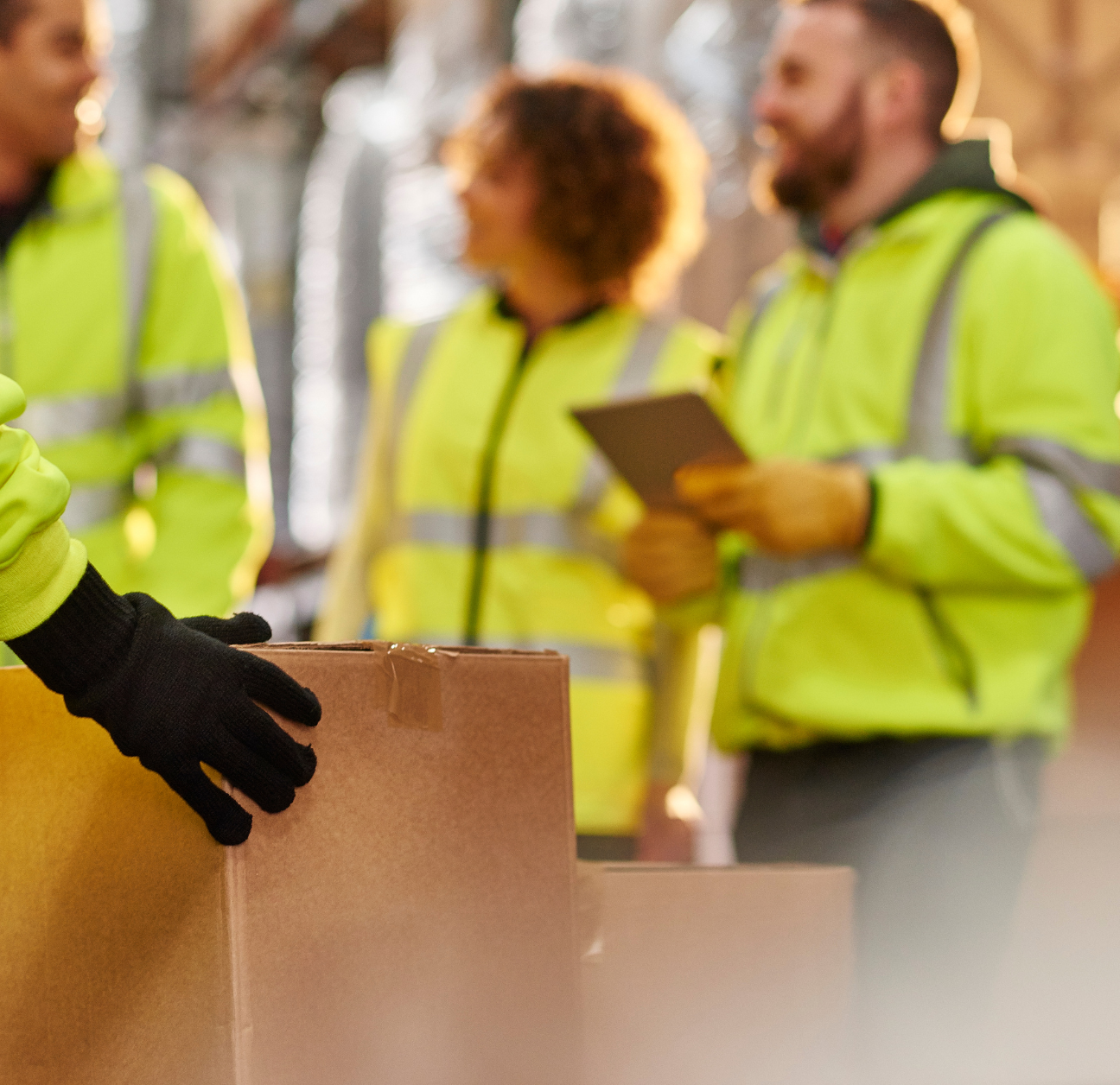 Supply chain employees picking orders in a warehouse.