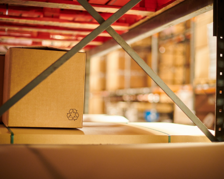 Recyclable packaging is used in warehouses for greener supply chains. 