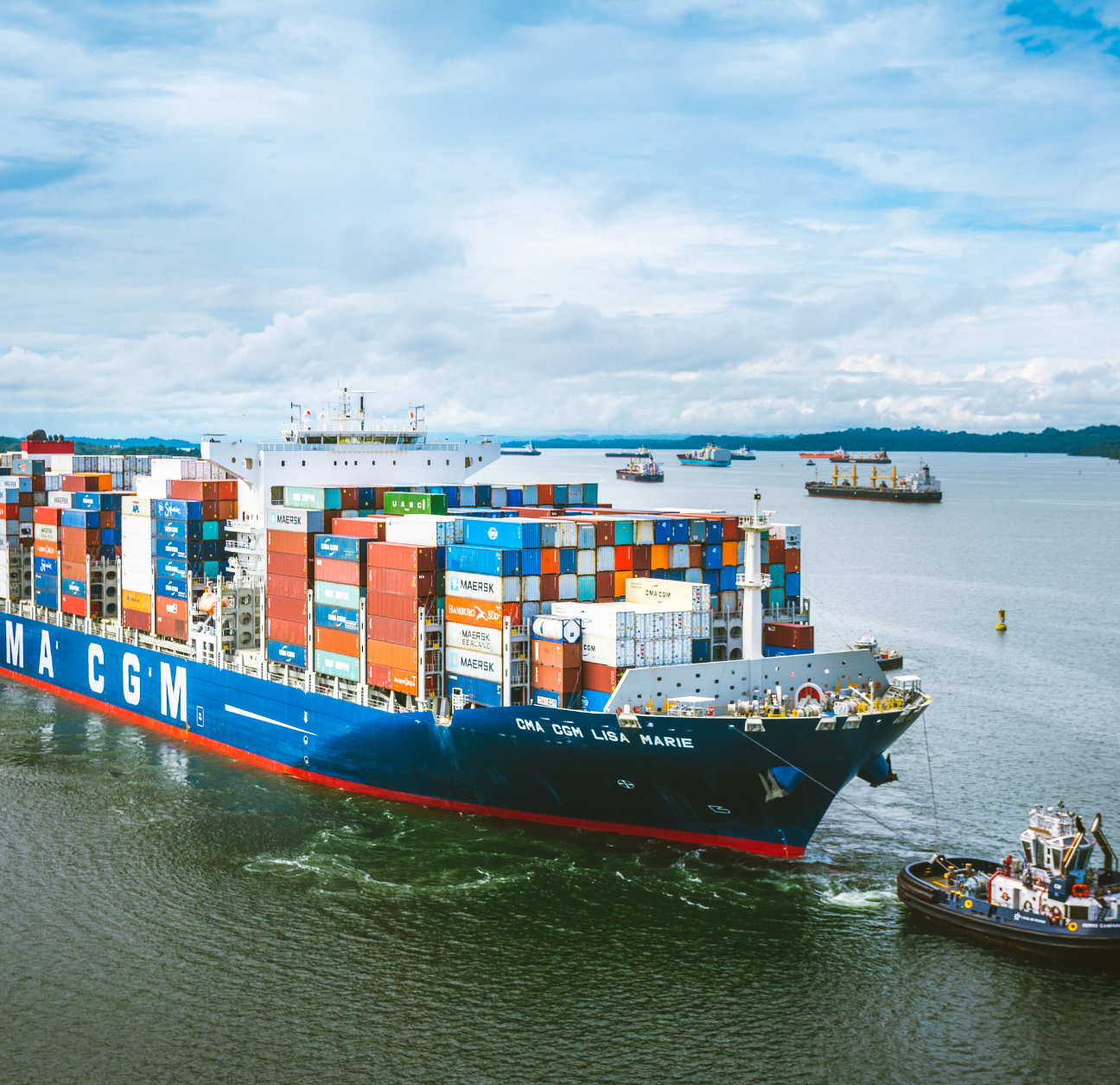 Cargo ship with Co2 emissions being monitored. 